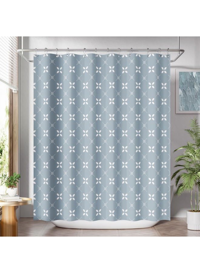 AmazerBath Shower Curtain Blue, Cloth Blue and White Floral Fabric Shower Curtain Sets with 12 Shower Curtain Hooks, Rustic Home Decor Washable Farmhouse Fall Bathroom Shower Curtains, 72x72 Inches - Image 1
