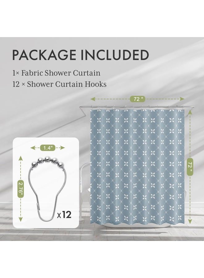 AmazerBath Shower Curtain Blue, Cloth Blue and White Floral Fabric Shower Curtain Sets with 12 Shower Curtain Hooks, Rustic Home Decor Washable Farmhouse Fall Bathroom Shower Curtains, 72x72 Inches - Image 2