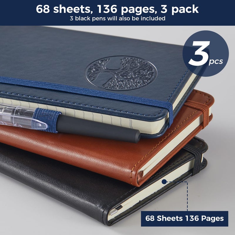 NIRMIRO Small Journal Pocket Notebook for Men/Women, A6 (3.7" x 5.7"), 3 Pack Mini Pocket Journal with Pen, 100GSM Paper, Faux Leather Cover Diary Journal for Writing, Travel, Business, Work & School - Image 4