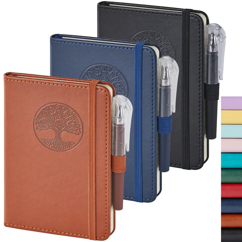 NIRMIRO Small Journal Pocket Notebook for Men/Women, A6 (3.7" x 5.7"), 3 Pack Mini Pocket Journal with Pen, 100GSM Paper, Faux Leather Cover Diary Journal for Writing, Travel, Business, Work & School - Image 1