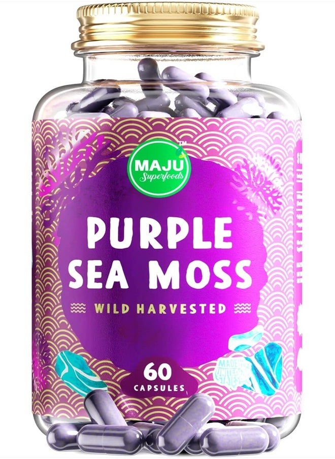 Maju Superfoods MAJU's Powerful Purple Sea Moss Capsules (60 ct), Extra-Strength Purple Minerals, Chondrus Crispus, Stronger Than Gel, Compare to Organic Irish Seamoss Capsule, Wild Harvested Powder Pills  - Image 1