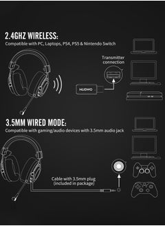 NUBWO G03 Gaming Headset,Wireless Gaming Headphones with Mic,2.4GHz & Bluetooth 5.3 Technology with Noise-Canceling Microphone, for PS5, PS4, PC, and Switch, Ergonomic Design,Black/Green  - Image 4