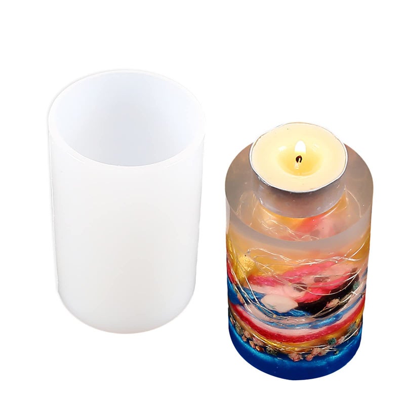 ESEDAGE 2 Pack Silicone Resin Flower & Candle Mold - Round & 3D Cylinder Molds for Handmade Candles & Soap - Image 5