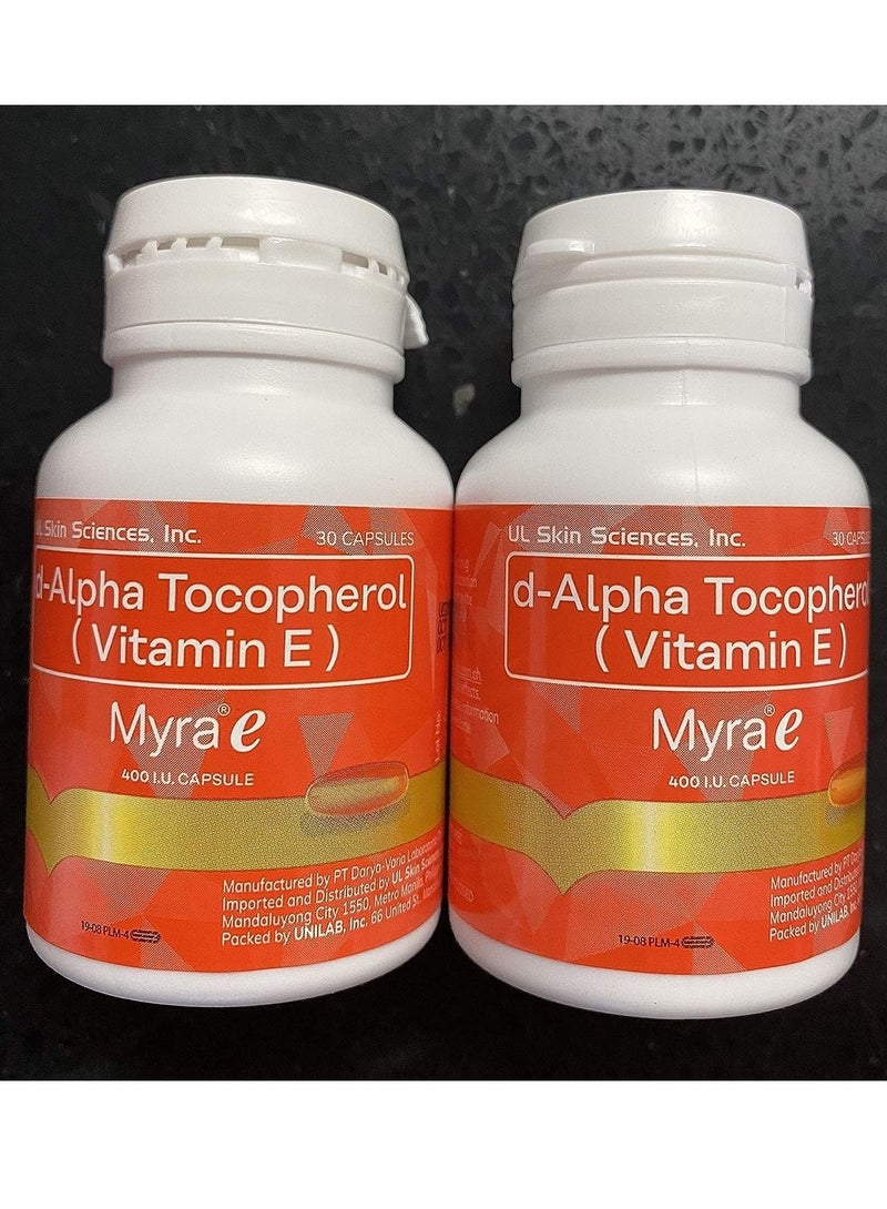 MYRAH Myra-E D-Alpha Tocopherol 400 IU Dietary Supplement Pack of 2 - 60 Capsules
