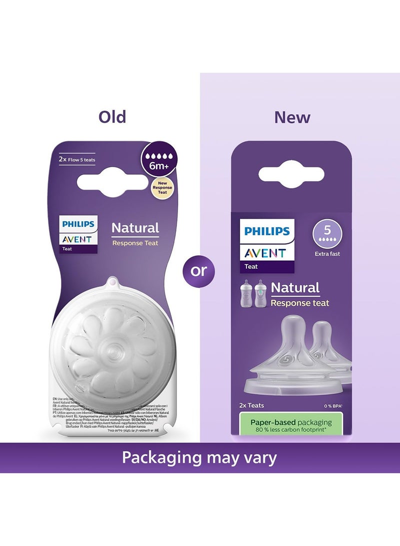 Philips Avent Natural Response Bottle Teat Baby Bottle Flow 5 Teats For Babies 6m+, BPA Free, Pack Of 2 - Image 2