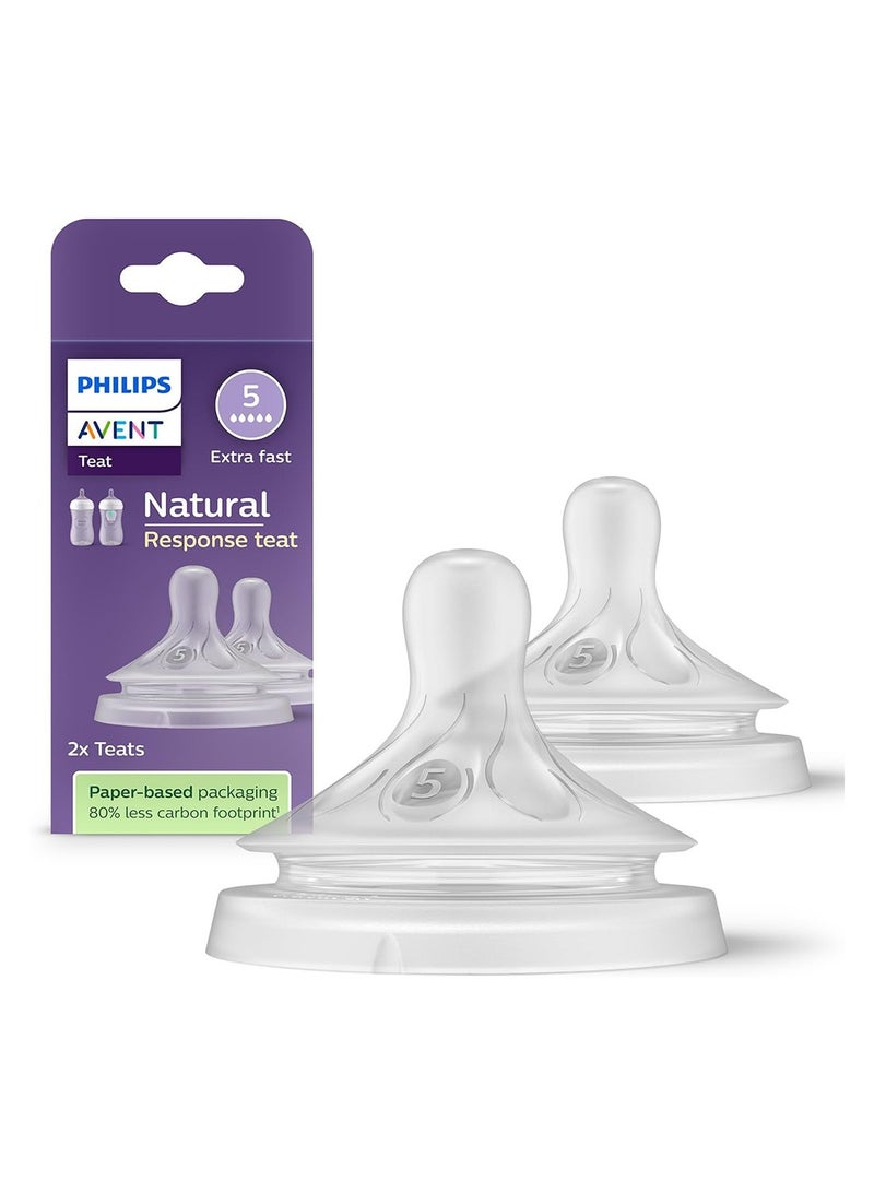 Philips Avent Natural Response Bottle Teat Baby Bottle Flow 5 Teats For Babies 6m+, BPA Free, Pack Of 2 - Image 1