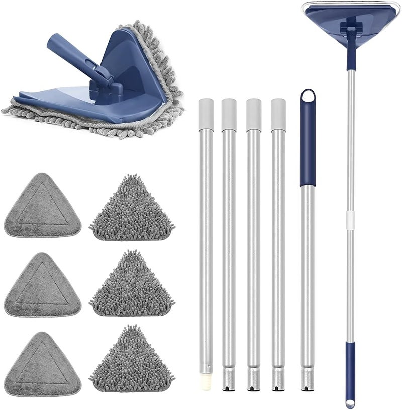 TRENNCHI Wall Mop with 82 Inches Long Handle, 360° Rotating Triangle Mop Head with Microfiber Pads, Built-in Window Squeegee for Cleaning Walls, Ceilings, Baseboards, and Windows - Image 1