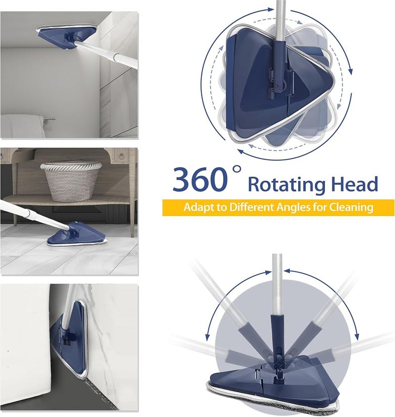 TRENNCHI Wall Mop with 82 Inches Long Handle, 360° Rotating Triangle Mop Head with Microfiber Pads, Built-in Window Squeegee for Cleaning Walls, Ceilings, Baseboards, and Windows - Image 2