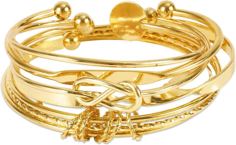 KASTWAVE 5-Piece Gold Bangle Set for Women, Trendy Stackable Cuff and Knot Bracelets, Elegant Jewelry Gift Set for Women, Stylish Gold Bracelets for Every Occasion - Image 1