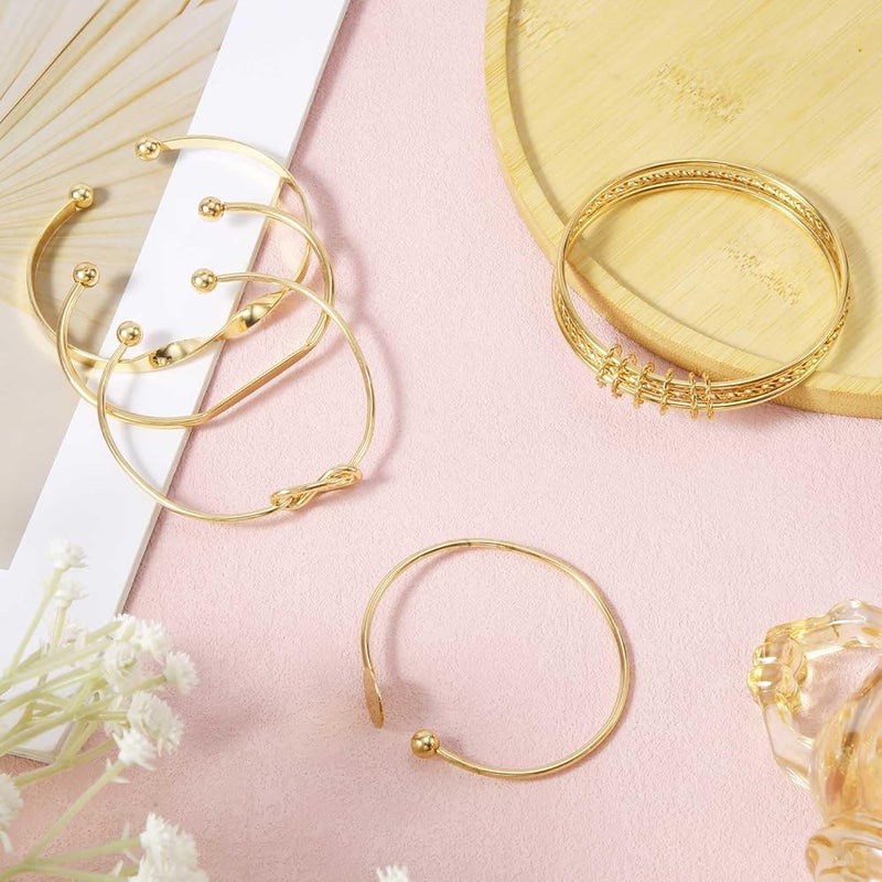 KASTWAVE 5-Piece Gold Bangle Set for Women, Trendy Stackable Cuff and Knot Bracelets, Elegant Jewelry Gift Set for Women, Stylish Gold Bracelets for Every Occasion - Image 5