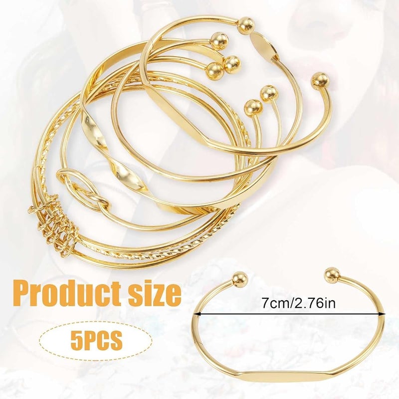 KASTWAVE 5-Piece Gold Bangle Set for Women, Trendy Stackable Cuff and Knot Bracelets, Elegant Jewelry Gift Set for Women, Stylish Gold Bracelets for Every Occasion - Image 4