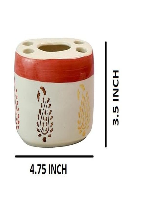 Skywalk Hand Painted Ceramic Bathroom Set of 3 Pcs - Liquid Soap Dispenser, Soap Dish and Brush Holder for Bathroom Décor and Home Gift Set SWKA-1219 - Image 3
