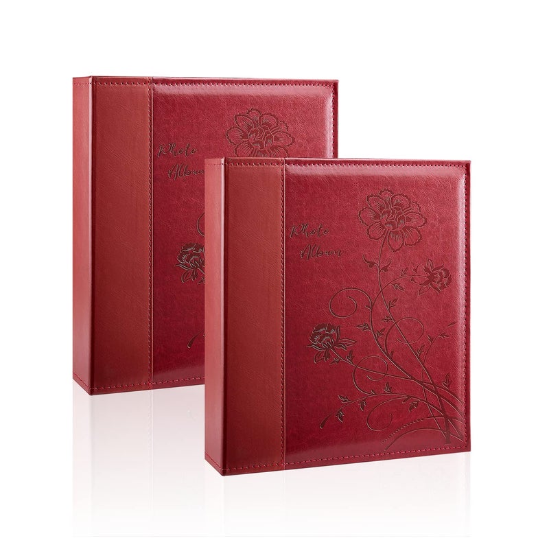 Artmag Artmag Photo Album 5x7 2 Packs Clear Pages Pockets Leather Cover Slip Slide in Photo Album Book Each Holds 100 Vertical 5x7 Photos Picture Book for Wedding Family (Red)  - Image 1