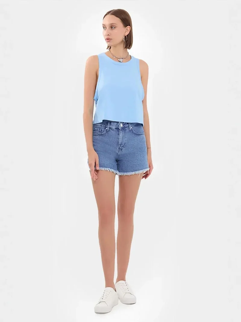 HICCUP Sleeveless Round Neck Solid Crop Top