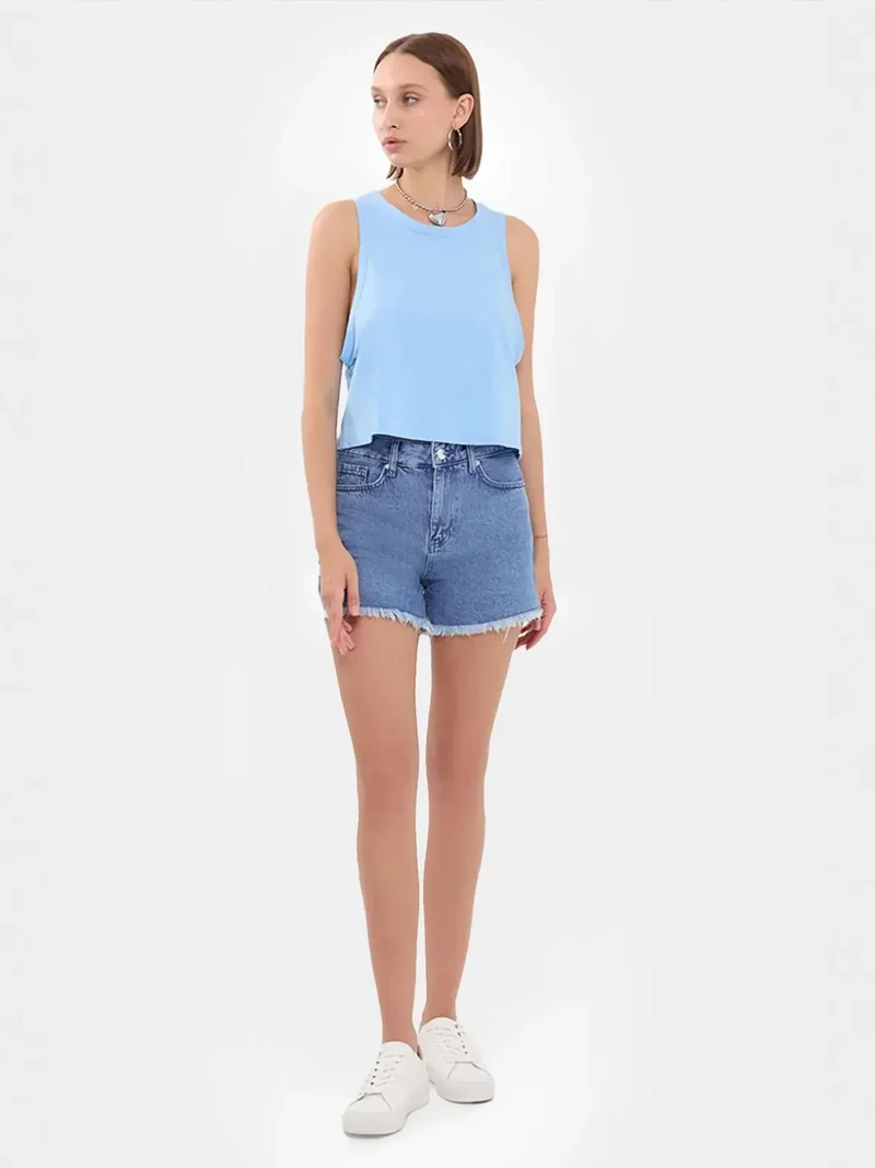 HICCUP Sleeveless Round Neck Solid Crop Top