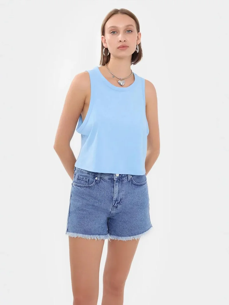 HICCUP Sleeveless Round Neck Solid Crop Top