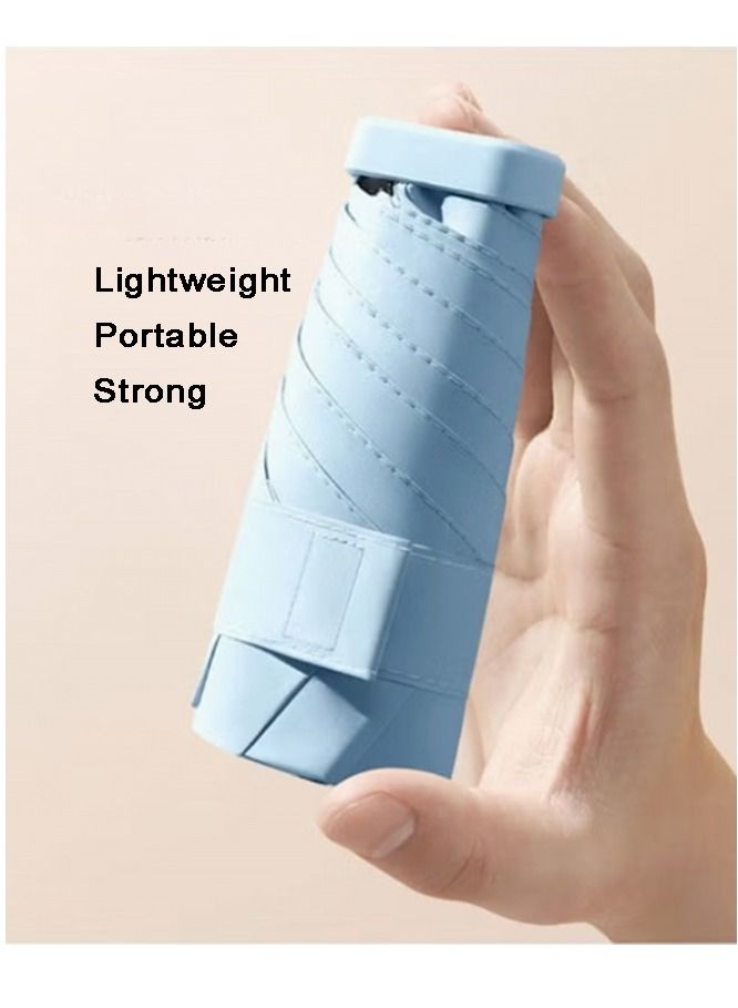 Mini Travel Sun Umbrella,Small Compact UV Umbrella for Sun and Rain,Lightweight  Portable,Windproof Parasol Umbrella with UV Protection for Women Men Kids ,Small Folding Capsule Umbrella(Blue)  - Image 2