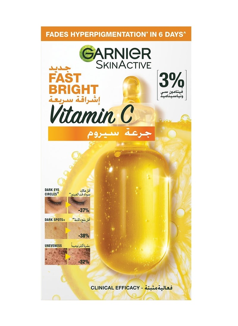 Garnier - Skin Active Fast Bright Hyperpigmentation and Dark Circles Ampoule Serum- Vitamin C and Niacinamide ( Mono-Dose 1x 1.5ml) - Image 1