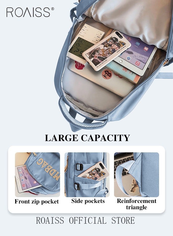 roaiss Unisex School Bag with Adorable Pendant, Large Capacity Backpack with Multiple Pockets, Stylish Practical Bookbag for Students, Suitable for Classroom, Library, Camping and Short Trips - Image 4