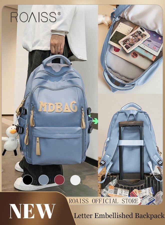 roaiss Unisex School Bag with Adorable Pendant, Large Capacity Backpack with Multiple Pockets, Stylish Practical Bookbag for Students, Suitable for Classroom, Library, Camping and Short Trips - Image 1