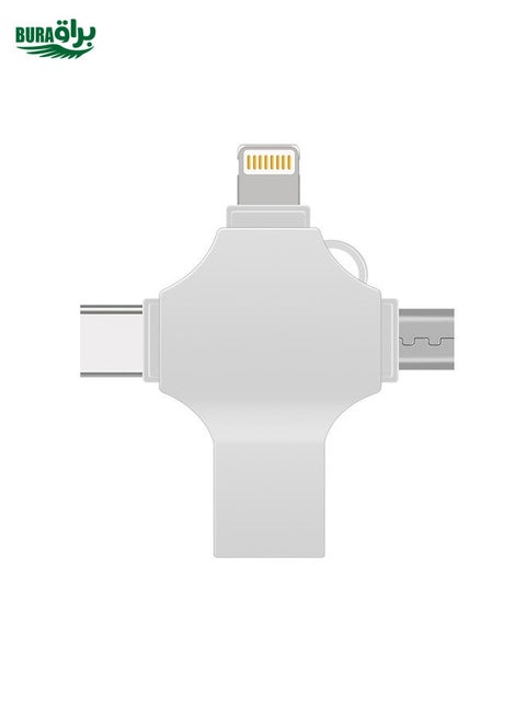 Cross 4 in 1 32GB 8 Pin + Micro USB + USB-C / Type-C + USB 3.0 Metal Flash Disk(Silver)