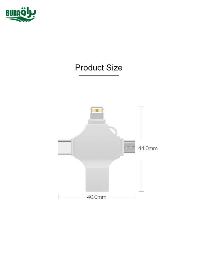 BURAQ - Cross 4 in 1 32GB 8 Pin + Micro USB + USB-C / Type-C + USB 3.0 Metal Flash Disk(Silver) - Image 1