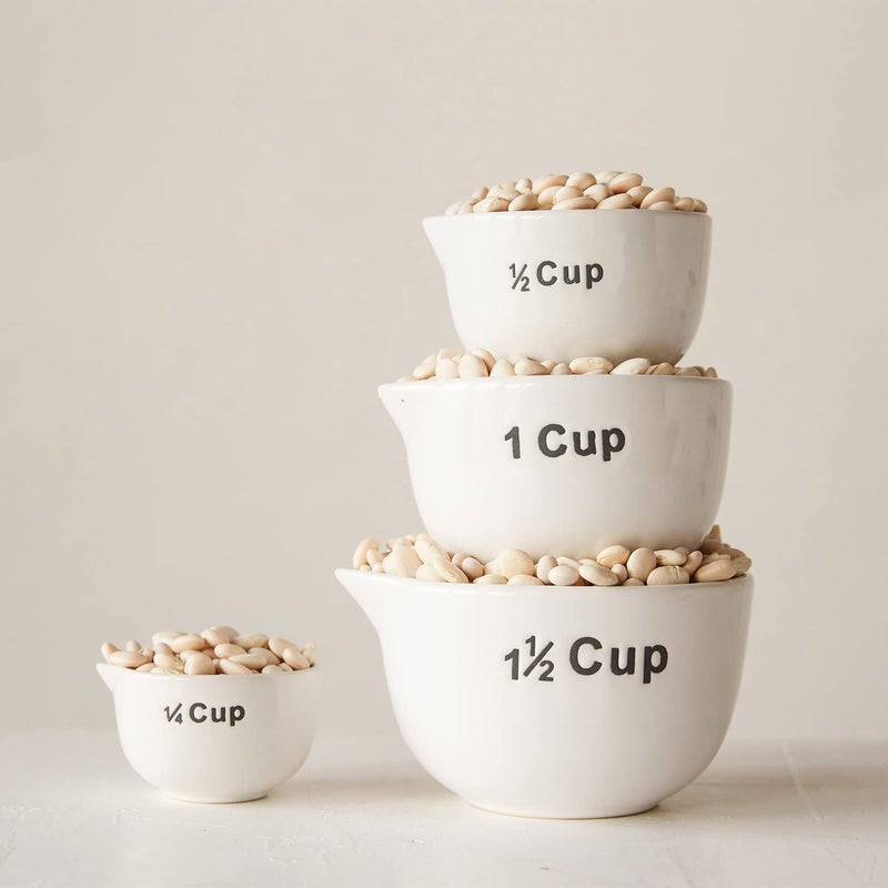 Creative Co-Op White Stoneware Measuring Cups (Set of 4 Sizes) - Image 2