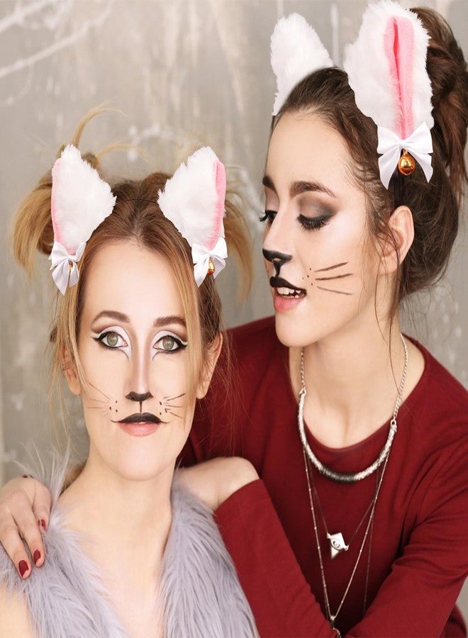 Amariver Cat Ear Headband and Wristbands for Women White and Pink Cat Ears Headbands Animal Headband for Halloween Cosplay Accessories Set for Theme Party Fluffy Cat Ear Hair Band with Bells - Image 5