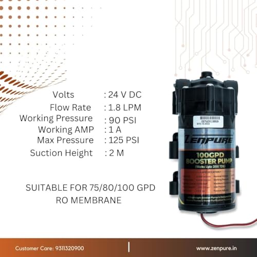 ZENPURE WITH DEVICE ZENPURE RO 100 GPD Booster Pump 24V DC Copper Winding Works Upto 2000 TDS Compatible with Kent Aquaguard Pureit Livpure and All RO Water Purifiers with 2 Elbow Connectors 1 Year Warranty - Image 2