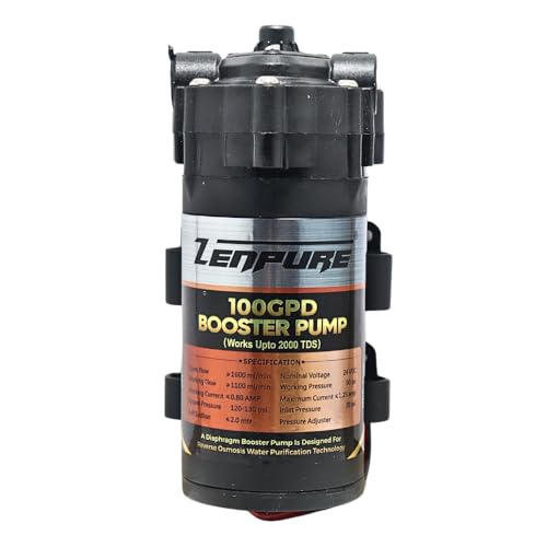ZENPURE WITH DEVICE ZENPURE RO 100 GPD Booster Pump 24V DC Copper Winding Works Upto 2000 TDS Compatible with Kent Aquaguard Pureit Livpure and All RO Water Purifiers with 2 Elbow Connectors 1 Year Warranty - Image 1