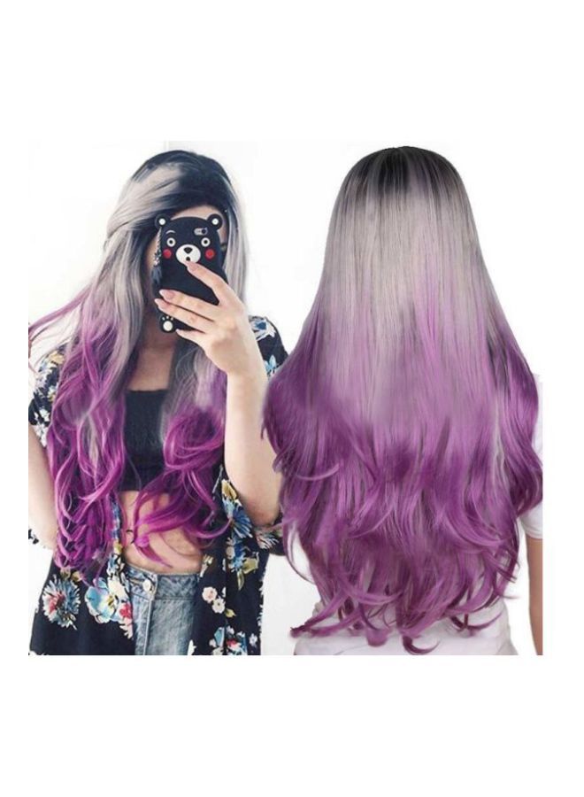 NIBEMINENT Gradient Curly Hair Wig Purple/Grey 20cm - Image 2