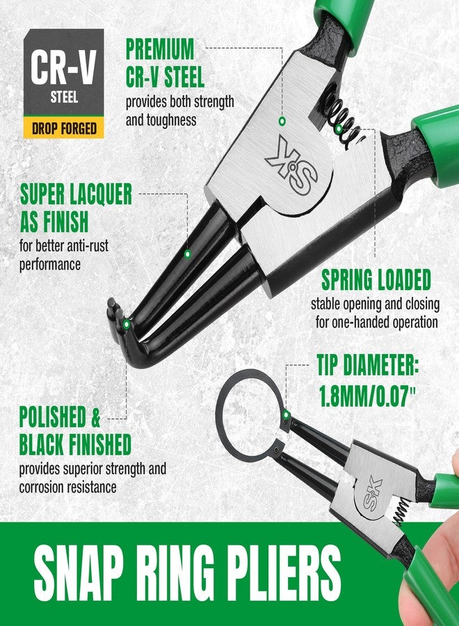 SK 4-Piece Snap Ring Pliers Set, 7-Inch Internal/External Circlip Pliers with Straight/Bent Jaw, Tip Diameter 0.07'', Premium CR-V Steel - Image 4