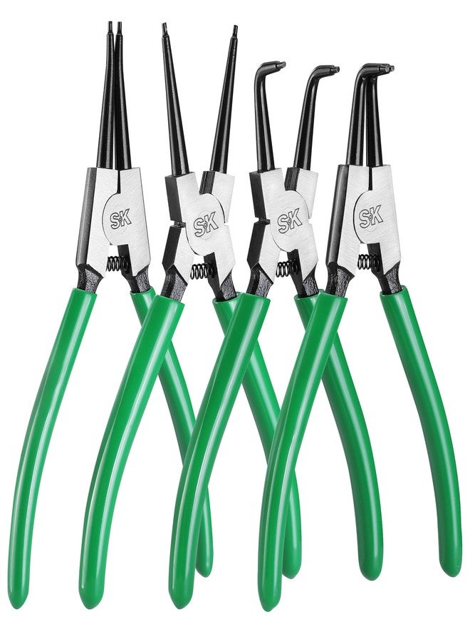 SK 4-Piece Snap Ring Pliers Set, 7-Inch Internal/External Circlip Pliers with Straight/Bent Jaw, Tip Diameter 0.07'', Premium CR-V Steel - Image 1