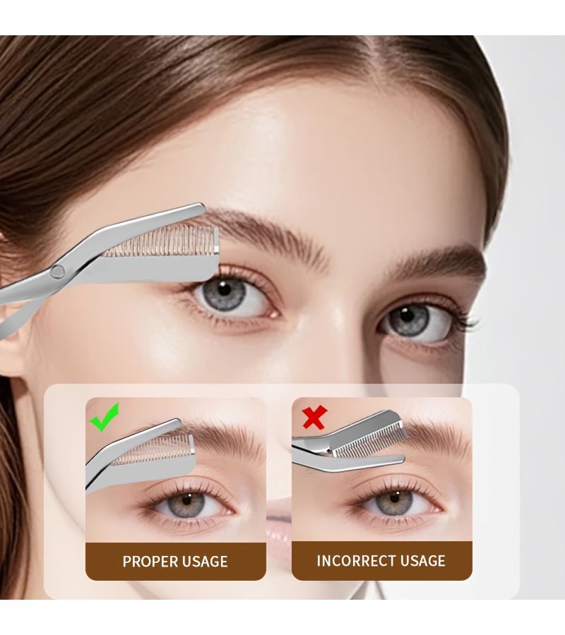 Silvery Eyebrow Trimming Scissors With Comb Precision Stainless Steel Trimmer For Even Cuts Portable - Image 5
