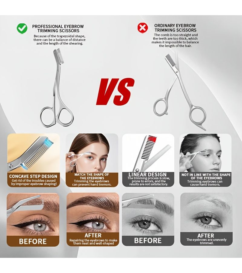 Silvery Eyebrow Trimming Scissors With Comb Precision Stainless Steel Trimmer For Even Cuts Portable - Image 3