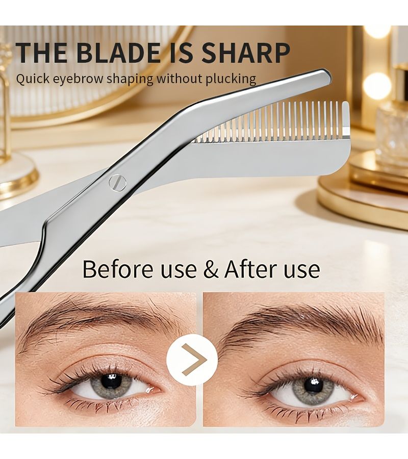 Silvery Eyebrow Trimming Scissors With Comb Precision Stainless Steel Trimmer For Even Cuts Portable - Image 4