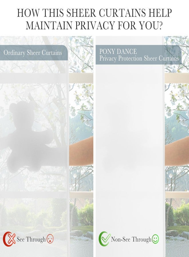 PONY DANCE White Sheer Curtains 96 inch Long - Non See Through Sheer Curtains for Living Room Bedroom - Privacy Window Semi-Sheer with Light Filtering,UV Protection Drapes, White, 52x96 Inch - Image 2