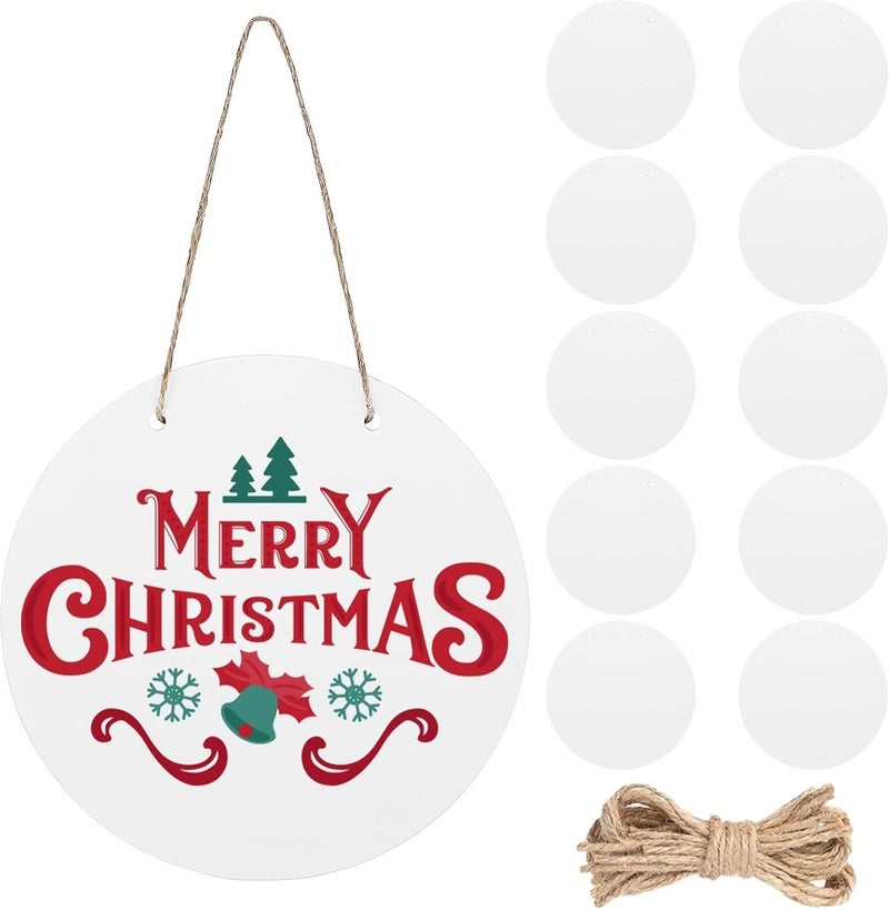 Blank Heat Press Circles with String for Door, 10 Pcs Sublimation Door Hangers, Wall Hanging MDF Blanks, Unfinished Round Embellishing Signs for Porch, Xmas Tree - Image 1