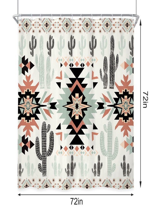 Newsely Western Aztec Cactus Shower Curtain Set with Non-Slip Rugs, Toilet Lid Cover and Bath Mat, Southwestern Tribal Geometric Ethnic Shower Curtain with 12 Hooks, Boho Curtain for Bathroom Decor - Image 5