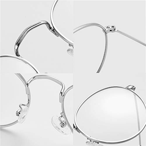 Kursan Classic Round Clear Lens Glasses for Women Men Circle Metal Frame Non-Prescription Eyeglasses (Silver + Black) - Image 5