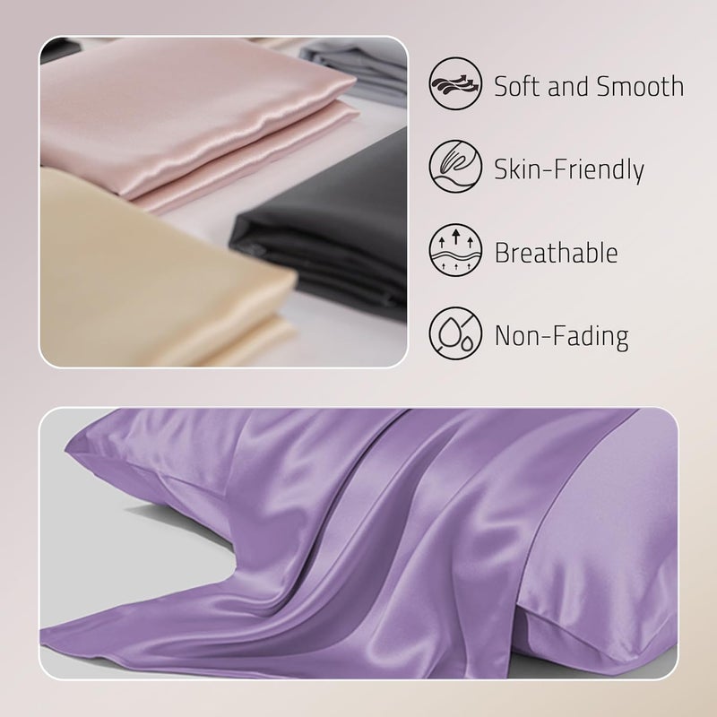 Gabire Mulberry Silk Queen Size Pillow Cases for Hair and Skin, Ultra Smooth Cooling Acne Pillow Case with Hidden Zipper Both Sides Real Silk Pillow Cases Queen (20"×30"), Lavender - Image 2