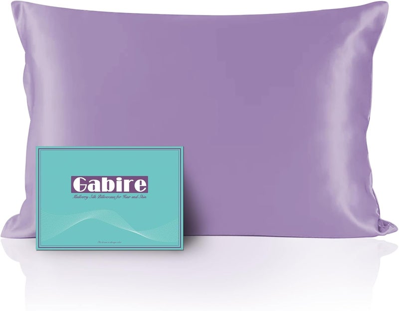Gabire Mulberry Silk Queen Size Pillow Cases for Hair and Skin, Ultra Smooth Cooling Acne Pillow Case with Hidden Zipper Both Sides Real Silk Pillow Cases Queen (20"×30"), Lavender - Image 1