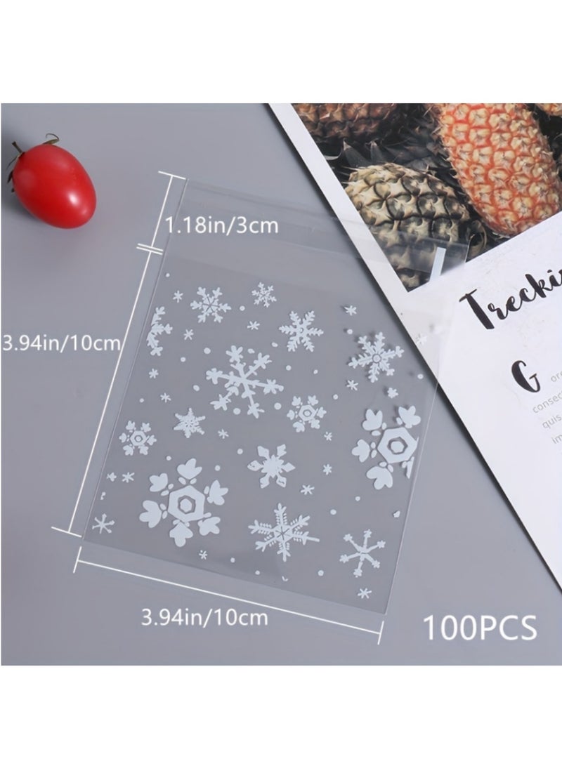 Mmmon 100Pcs Self Adhesive Snowflower Cookie Bags, Individual Resealable Cellophane Treat Bags, OPP Packaging Pouches for Party Favors, Treats, Small Items (3.9x3.9inch)  - Image 2