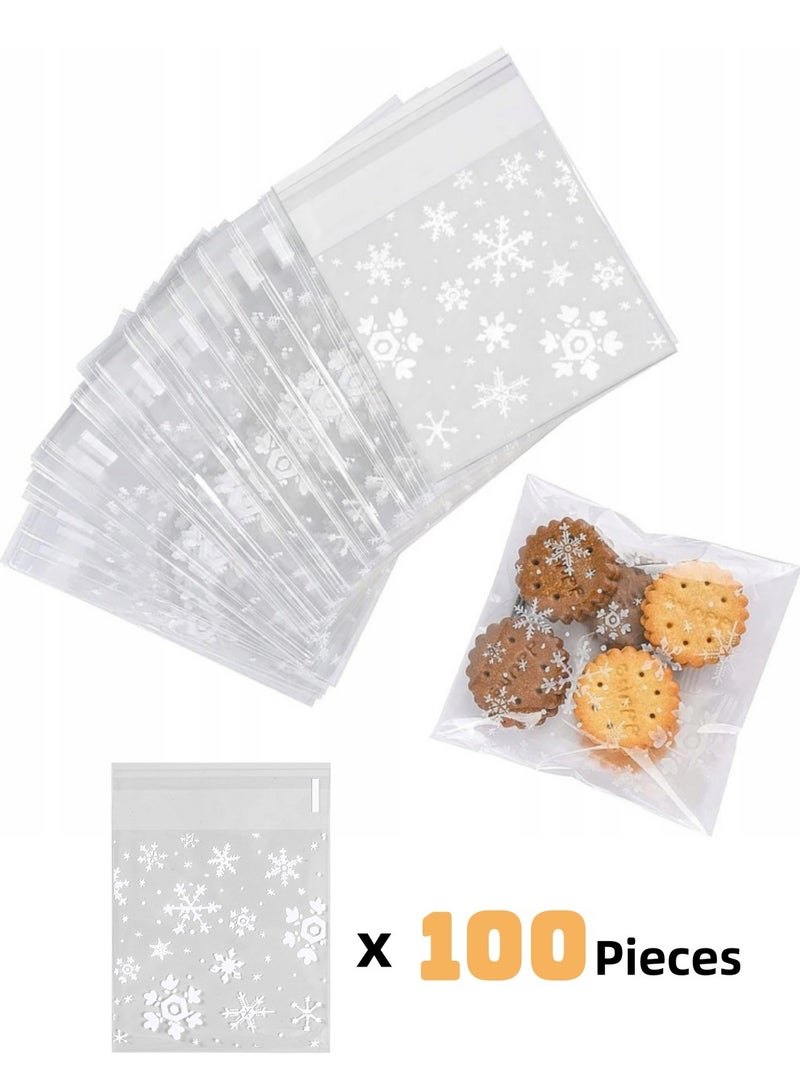 Mmmon 100Pcs Self Adhesive Snowflower Cookie Bags, Individual Resealable Cellophane Treat Bags, OPP Packaging Pouches for Party Favors, Treats, Small Items (3.9x3.9inch)  - Image 1