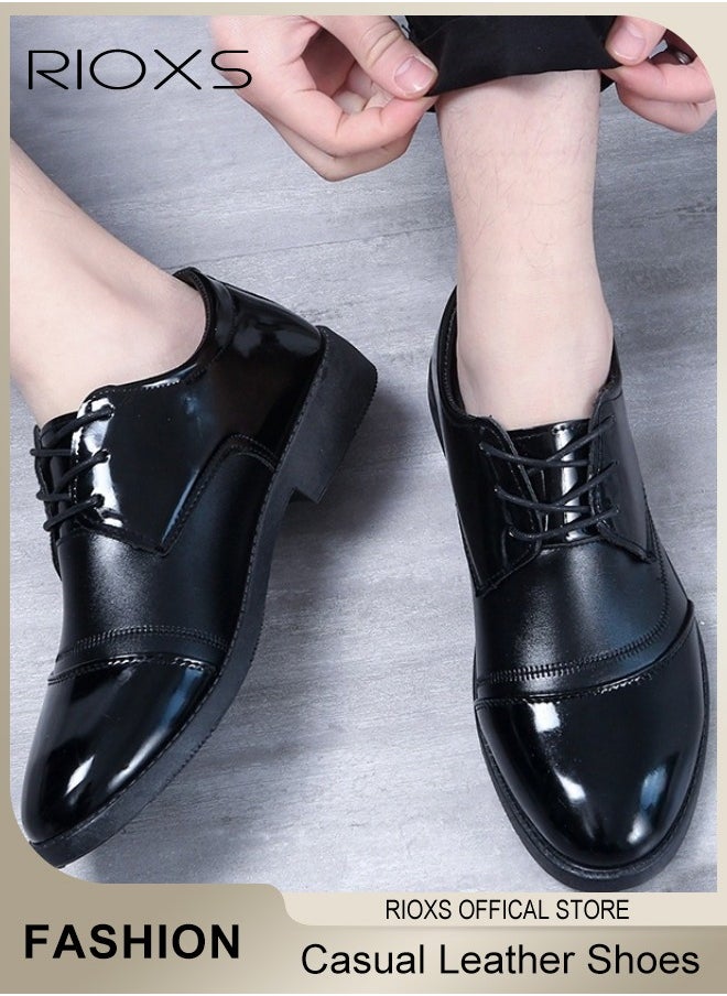 RIOXS - Men's Business Leather Shoes, Lace-up Round-toe Oxford Shoes, Stylish Classic Dress Shoes, Comfortable Lightweight Walking Flats, Suitable for Daily Wear and Formal Occasions - Image 1