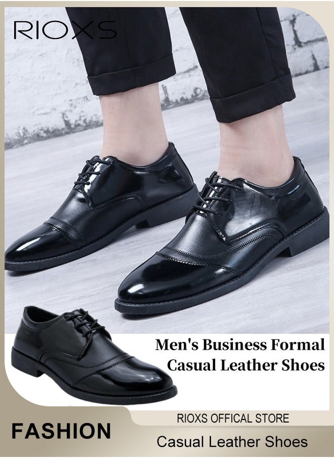 RIOXS - Men's Business Leather Shoes, Lace-up Round-toe Oxford Shoes, Stylish Classic Dress Shoes, Comfortable Lightweight Walking Flats, Suitable for Daily Wear and Formal Occasions - Image 1