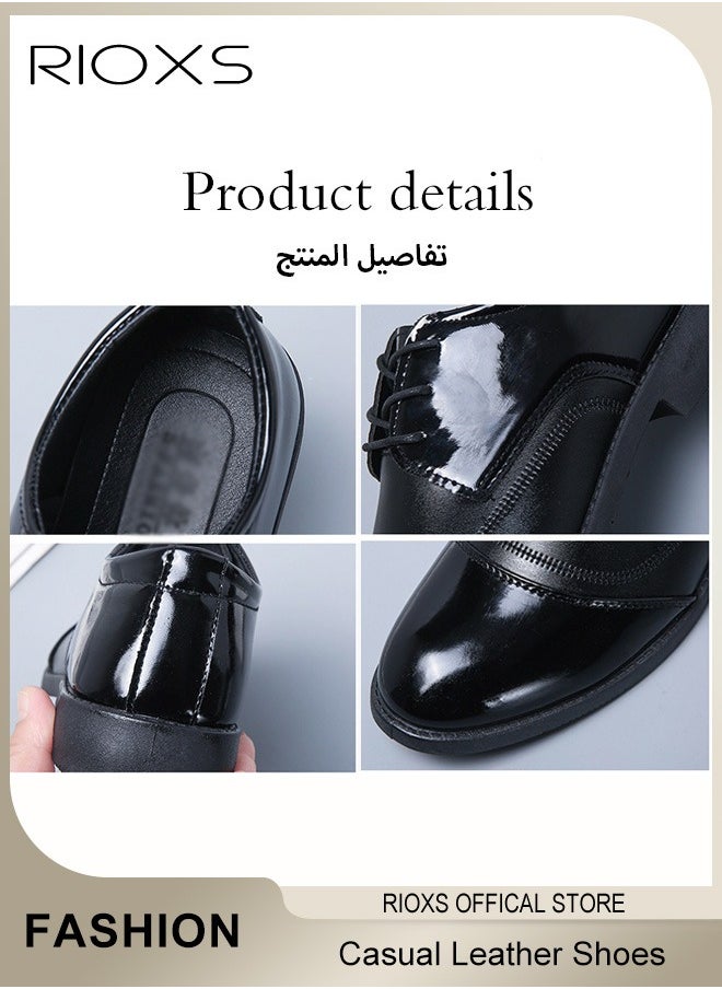 RIOXS - Men's Business Leather Shoes, Lace-up Round-toe Oxford Shoes, Stylish Classic Dress Shoes, Comfortable Lightweight Walking Flats, Suitable for Daily Wear and Formal Occasions - Image 1