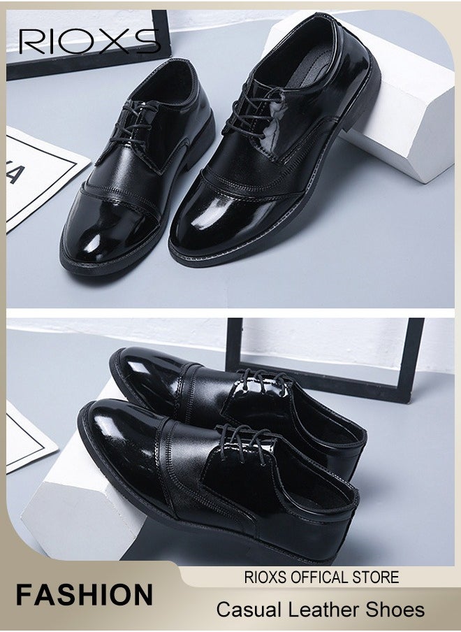 RIOXS - Men's Business Leather Shoes, Lace-up Round-toe Oxford Shoes, Stylish Classic Dress Shoes, Comfortable Lightweight Walking Flats, Suitable for Daily Wear and Formal Occasions - Image 1
