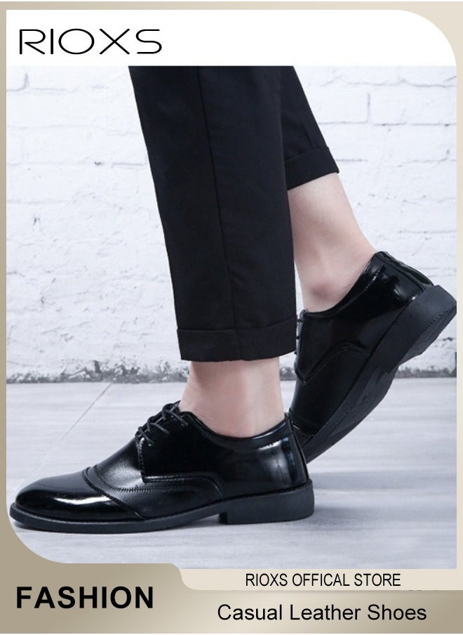 RIOXS - Men's Business Leather Shoes, Lace-up Round-toe Oxford Shoes, Stylish Classic Dress Shoes, Comfortable Lightweight Walking Flats, Suitable for Daily Wear and Formal Occasions - Image 1