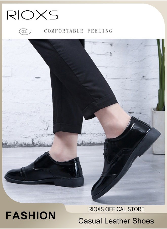 RIOXS - Men's Business Leather Shoes, Lace-up Round-toe Oxford Shoes, Stylish Classic Dress Shoes, Comfortable Lightweight Walking Flats, Suitable for Daily Wear and Formal Occasions - Image 1